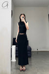 SWAYING/KNIT Waist Lace Straight Dress SW22SSB30 Black